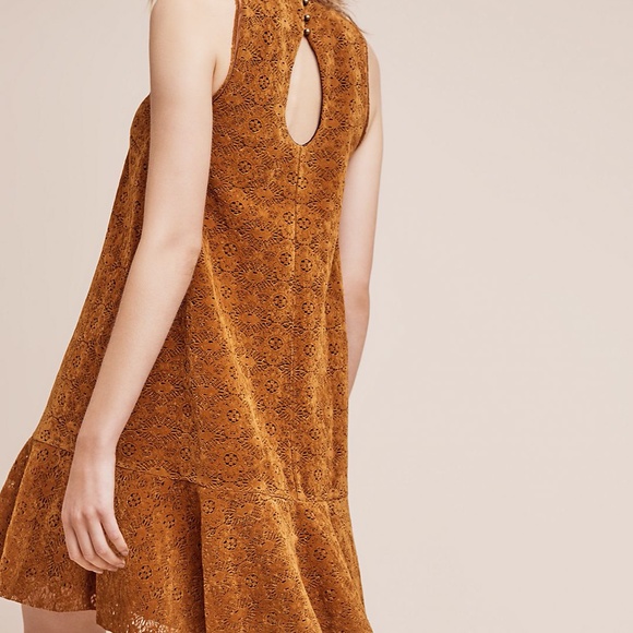 Anthropologie Maeve Women's Size 2 Orange Amis Velvet Lace Mini  Dress - Picture 2 of 7